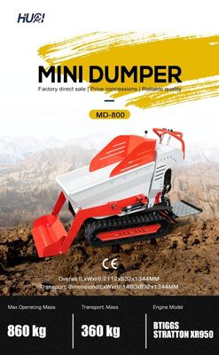 800kg 부하 용량 미니 크롤러 덤퍼 6.5HP 엔진과 수압 흐름 28.8 L