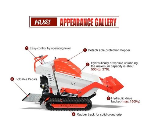 800kg 부하 용량 미니 크롤러 덤퍼 6.5HP 엔진과 수압 흐름 28.8 L